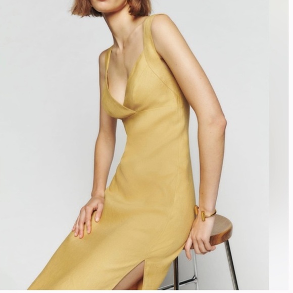 Reformation Yellow Allira Linen Tank Midi Dress Women’s Sz 6 - Picture 2 of 10